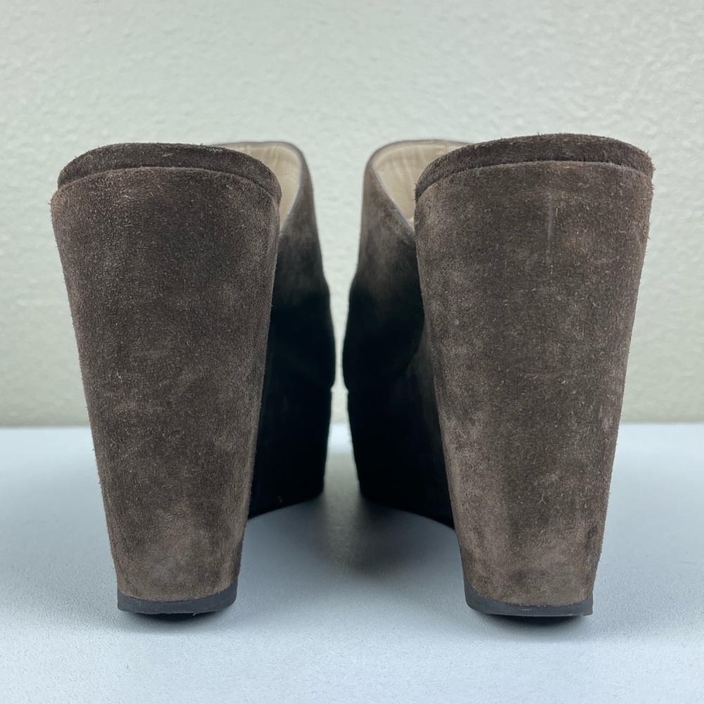 ROBERT CLERGERIE Women's 8 B Brown Suede Platform Mule Wedge Heels Slip On Leath - Picture 4 of 12